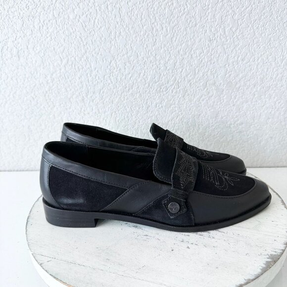Lane Boots Womens Western Flats 8 MARTINGALE Black Suede Cowgirl Loafers Slip On - Picture 2 of 11